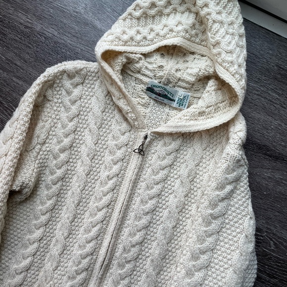 Aran Crafts Sweaters - AranCrafts 100% MerinoWool Cream FullZip Knit Hooded SweaterJacket Sz L Ireland